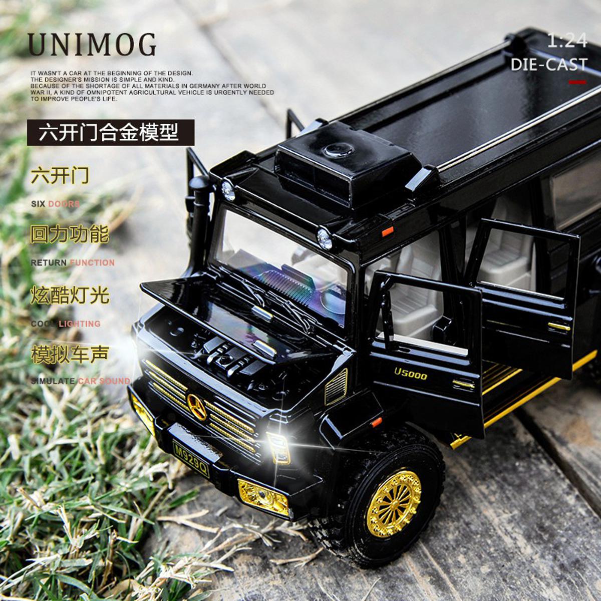 Picture of 1:24 Mercedes Unimog U5000 Diecasts Alloy Car Luxurious Simulation Toy Vehicles Metal Car 6 Doors Open Model Car Sound Light Toys For Gift