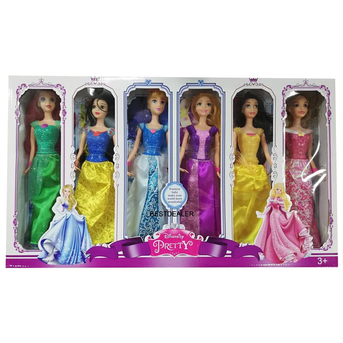 Picture of 6 pcs Barbie Princess Doll set with Beautiful princess dress 30 cm doll