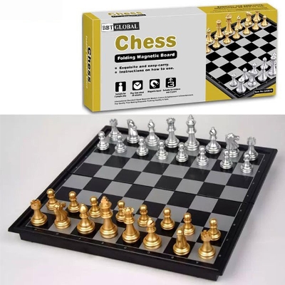 Picture of 48 cm Chess Board Game with Gold & Silver Pieces Folding Magnetic Foldable Board Family Board Games