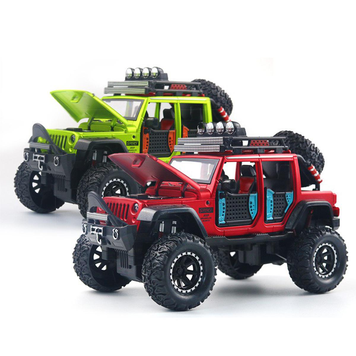 Picture of 1:24 Off Road Rock Climber Jeep Vehicle Diecast Metal Car Luxury SUV Alloy Model Car Simulation Sound Light Pull Back Car Toy For Kids Gift