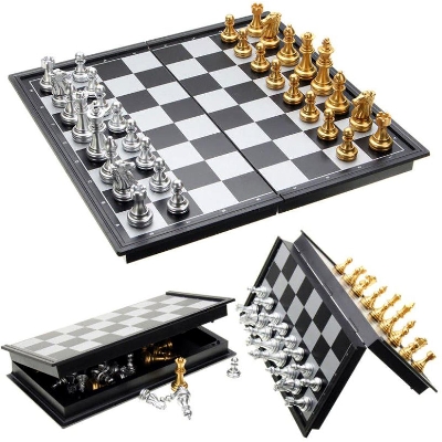Picture of Chess Game Silver Gold Pieces Folding Magnetic Foldable Board Family Board Games