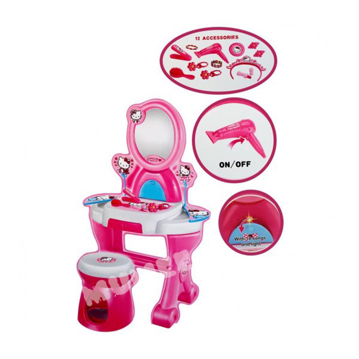 Picture of Hello Kitty Dressing Table with Electric Hair Drier and 18 pcs accessories Toy Girl Dresser Set Toy