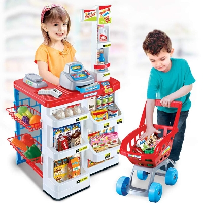 Picture of Kids Play Pretend Supermarket with Trolley Toy Set Shopping Market Set