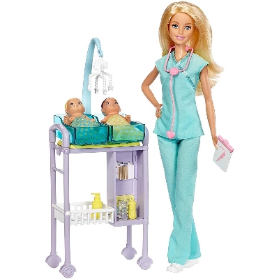 Picture of Barbie Baby Doctor Playset with Blonde Doll, 2 Infant Dolls, Exam Table and Accessories