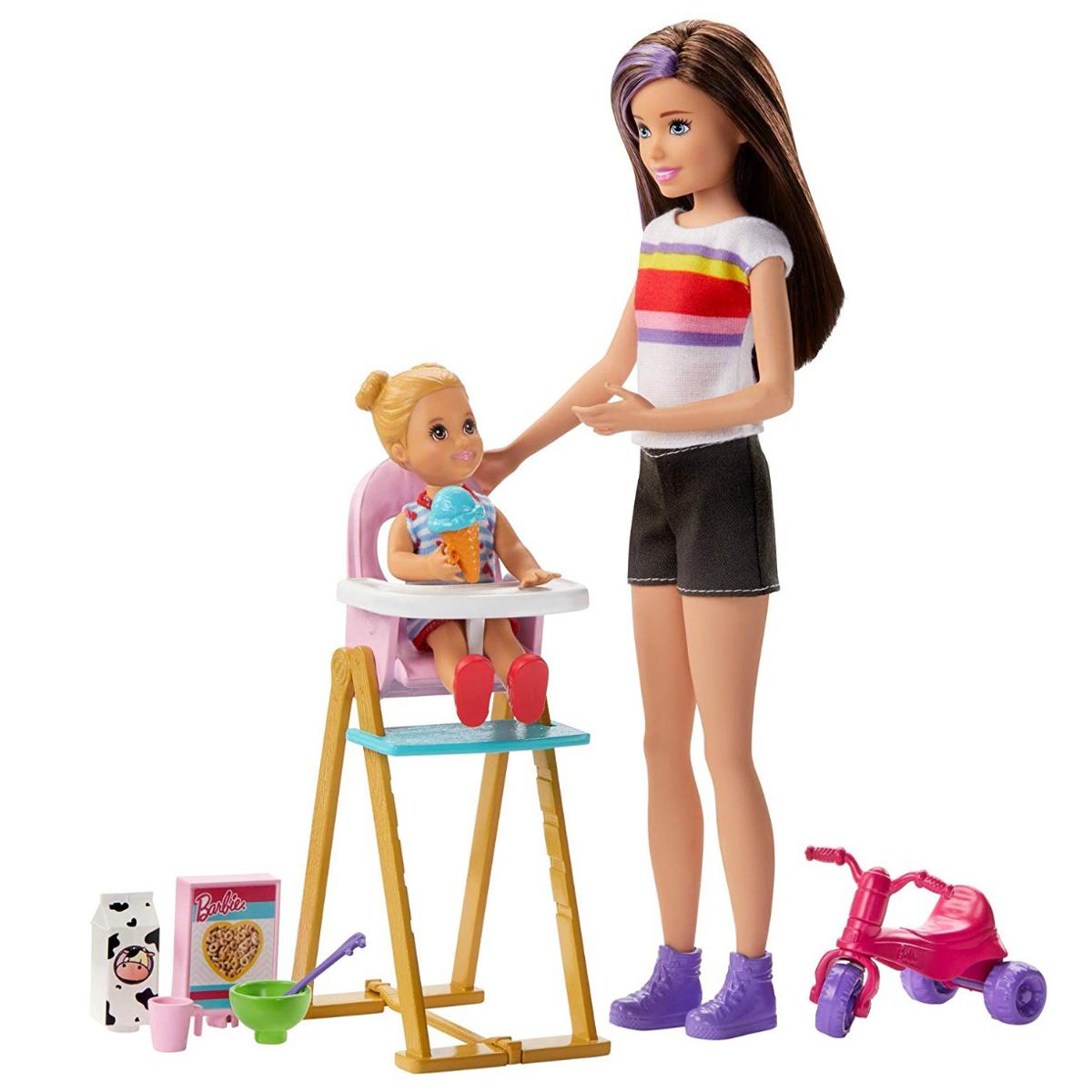 Picture of Barbie Skipper Babysitters Inc. Feeding Playset with Dolls, High Chair, Tricycle and Food