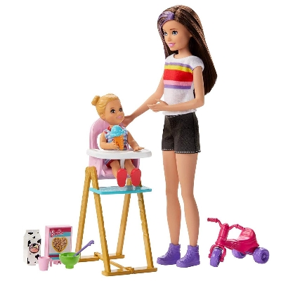 Picture of Barbie Skipper Babysitters Inc. Feeding Playset with Dolls, High Chair, Tricycle and Food