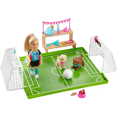 Picture of Barbie Chelsea Soccer Playset Football Playset with Chelsea doll and 2 puppy 6-Inch Blonde in Soccer Uniform