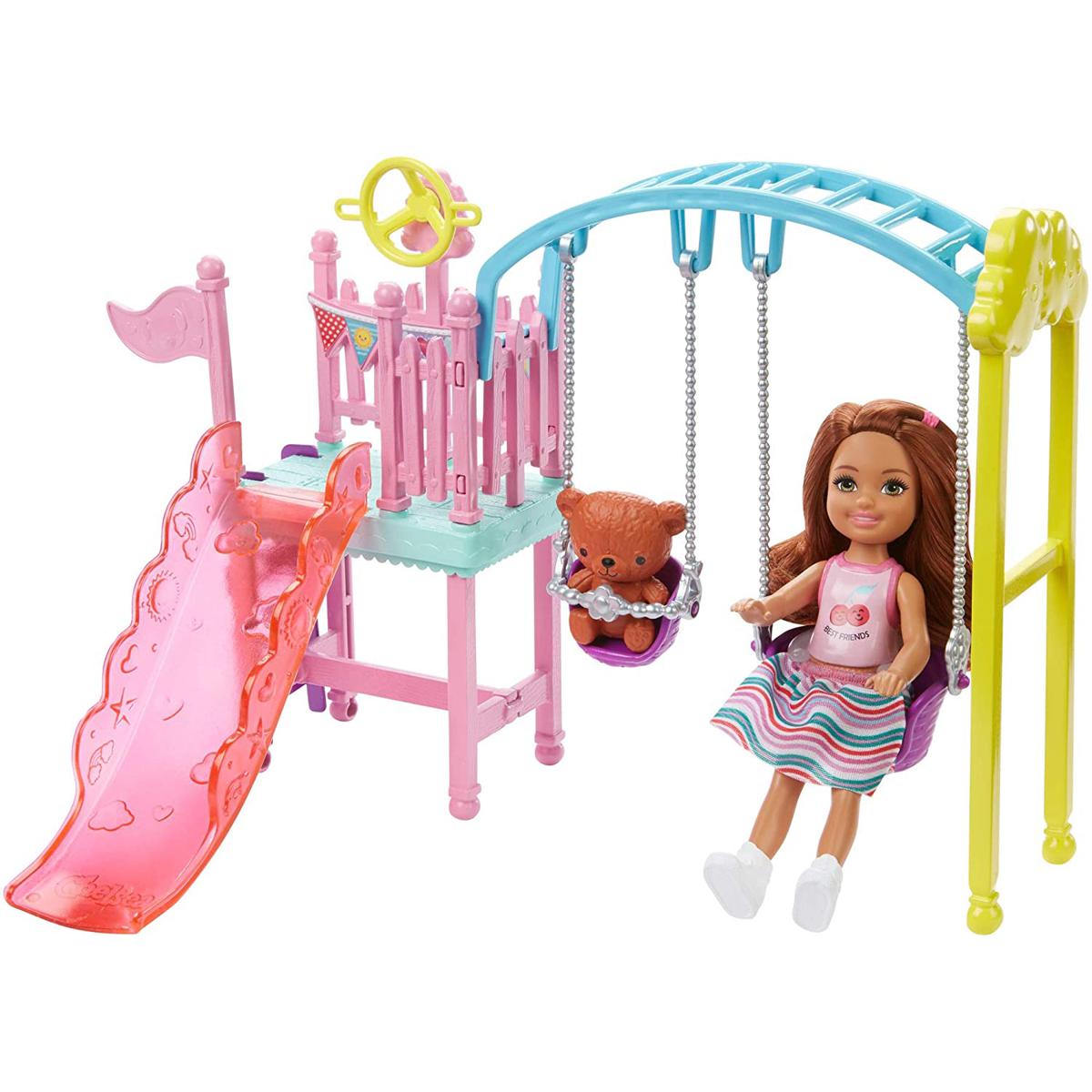 Picture of Barbie Club Chelsea Doll and Swing Set Playset with 2 Swings and Slide Plus Teddy Bear Figure Gift for Kids