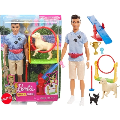 Picture of Barbie Ken Dog Trainer Doll with Accessories and 2 Dogs Figures, Hoop Ring, Balance Bar, Jumping Bar, Trophy and 2 Winner Ribbon