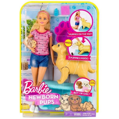 Picture of Barbie Newborn Pups Doll & Pets Playset, Pet Dog Gives Birth To Puppies, Blonde(null)