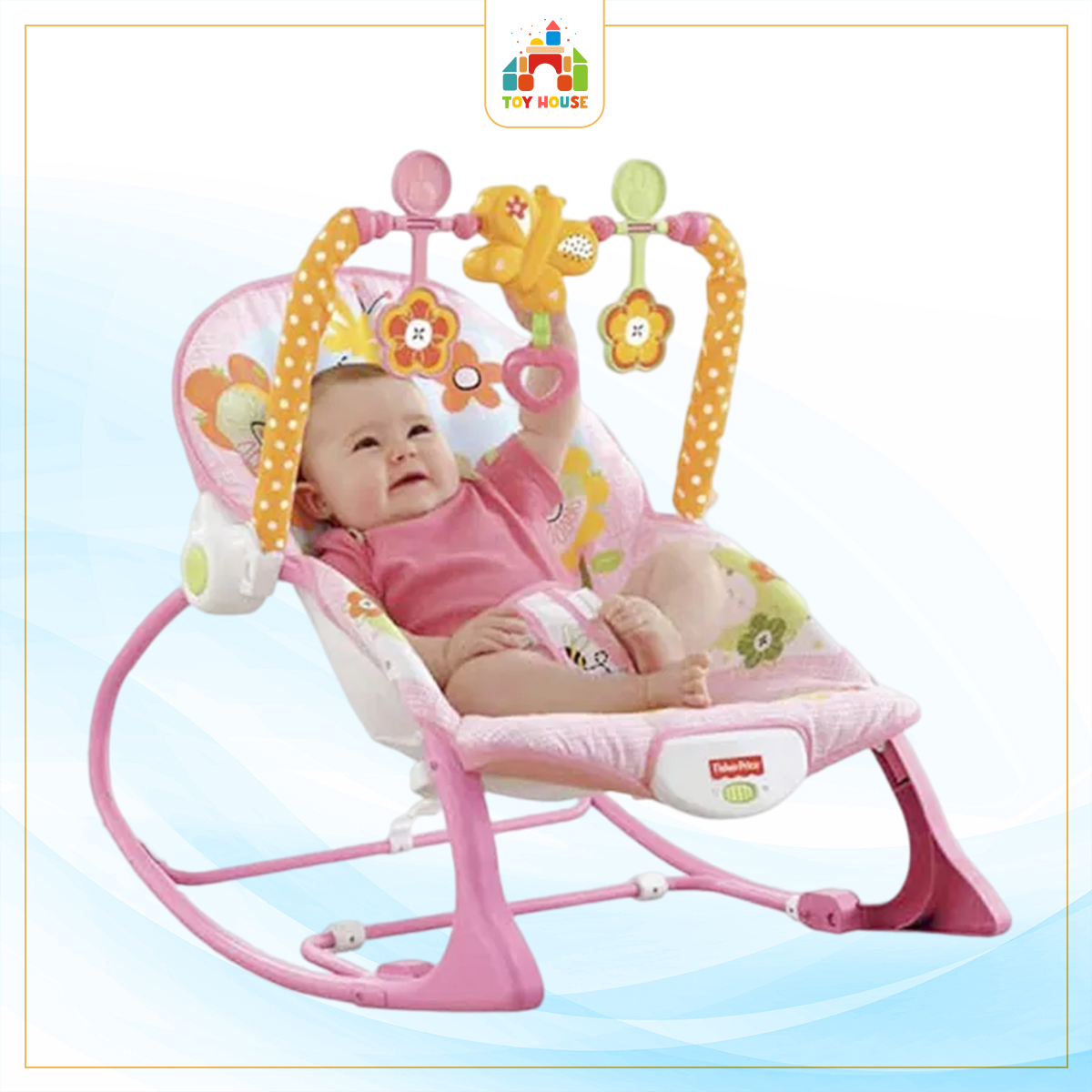 Picture of Fisher Price Infant to Toddler Baby Rocker with Musical Toy Bar & Vibrations- Pink