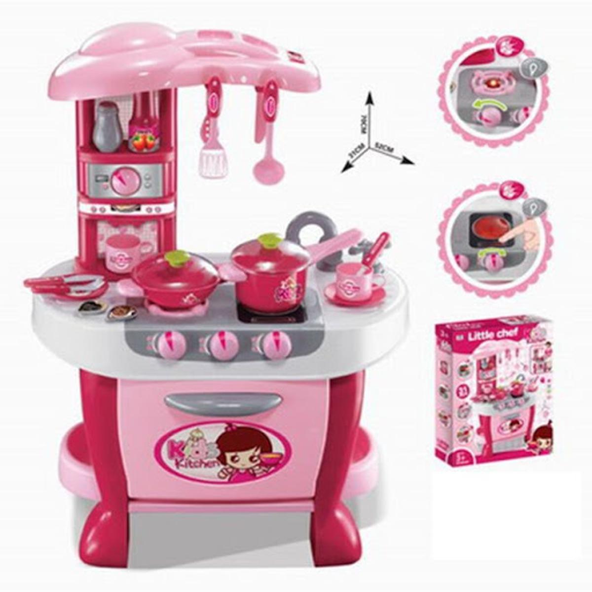 Picture of Kids Little Chef Deluxe Kitchen Pretend Play Set With Lights and Music- 31 Pcs