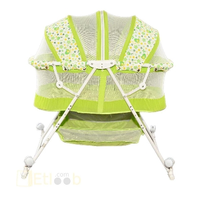 Picture of Babies folding  Cribs with 4 wheels, with a bottom basket and mosquito nets also Customized to Rocking Bed- Blue