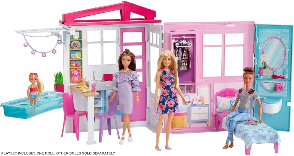 Picture of Original Mattel Barbie House Fully Furnished Kitchen, Bedroom, Bathroom, Pools With Doll