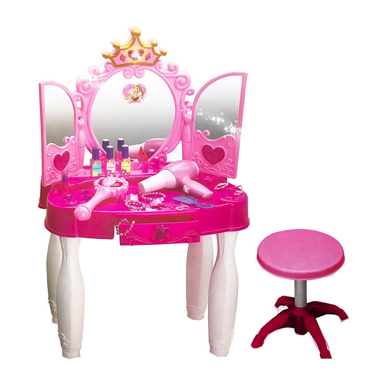 Picture of Little Princess Mirror Dressing Table Up With Music Sound And Light Glamour Beauty Makeup Pretend Role Play Set Toy For Kids