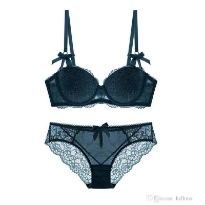 Picture of Fashionable Black Thong Comfort Sexy Foam Bra Panty Set for Women