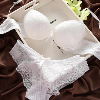 Picture of White Net Bra Panty Set for Women - Comfortable Lace Lingerie Set, Various Sizes