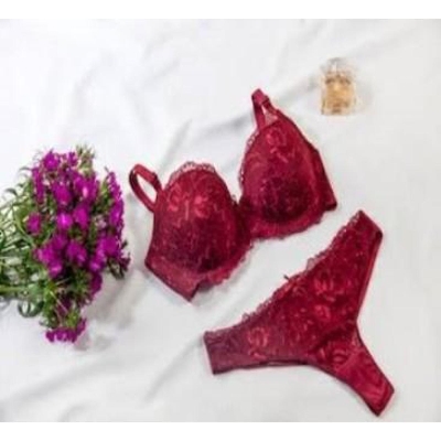 Picture of exclusive maroon comfortable net fashionable  Bra Panty Set for Women