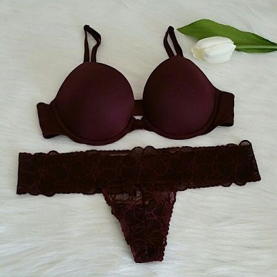 Picture of fashionable dark brown Comfort foam Bra Panty Set for Women