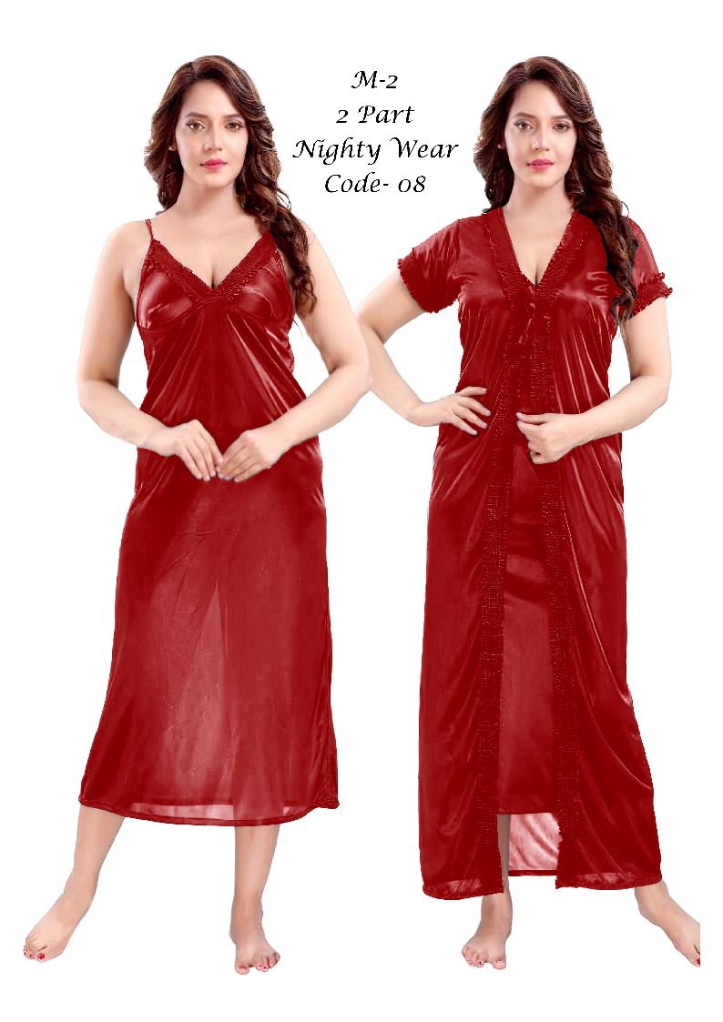 Picture of High Quality Silk Cotton Two Part Nighty for Women Elegant Blue Indian Silk Cotton Two Piece Night Dress ,Stylish Indian Two Part Nighty