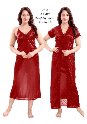 Picture of High Quality Silk Cotton Two Part Nighty for Women Elegant Blue Indian Silk Cotton Two Piece Night Dress ,Stylish Indian Two Part Nighty