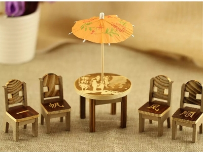 Picture of HarnezZ Wooden Mini Table Chair Set Toys Pretend Role Play Game Play House Kitchen Accessories Toy Set of 5 pcs