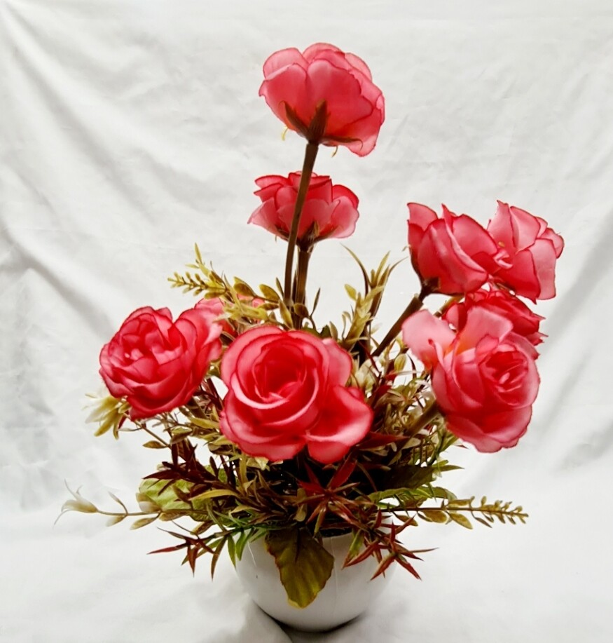 Picture of Orchid and Rose Flower tub with vase Flower Vase with Artificial Flower for Tabletop Living RoomOutdoor for Gift & Decoration