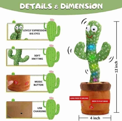 Picture of Dancing Cactus Toy Electric Cactus Sing Repeat Singing Rechargeable Talking Cactus Mimicking Toy For Plush Toys 120 SONGS