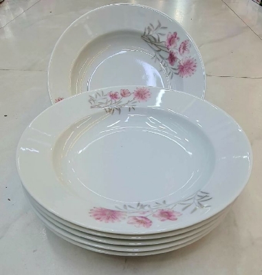 Picture of New model 6 Pcs Ceramic Flower Print Dinner PlateSet 9"Inch, Deep Rice Dinner Plate,White Color printed Microwave oven