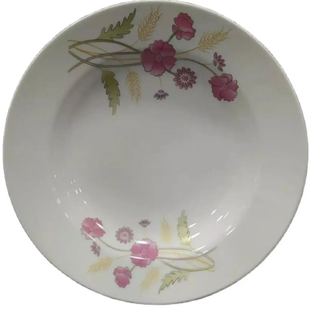 Picture of New model 6 Pcs Ceramic Flower Print Dinner PlateSet 9"Inch, Deep Rice Dinner Plate,White Color printed Microwave oven