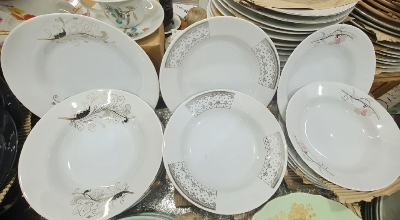 Picture of New model 6 Pcs Ceramic Flower Print Dinner PlateSet 9"Inch, Deep Rice Dinner Plate,White Color printed Microwave oven