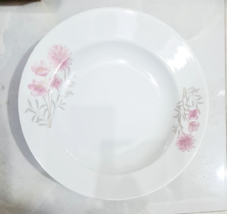 Picture of New model 6 Pcs Ceramic Flower Print Dinner PlateSet 9"Inch, Deep Rice Dinner Plate,White Color printed Microwave oven