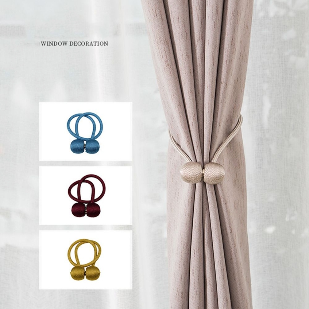 Picture of 2 Pcs Set Magnetic Pearl Ball Cortinas Holdbacks Buckle Accessory Tiebacks Accesorios Curtain Hook Holder MAYTTO 2 PCS Magnetic Curtain Buckle Magnetic Curtain Tiebacks Convenient Drape Tie European Style Decorative Weave Rope Curtain Rings & Buckles Hold