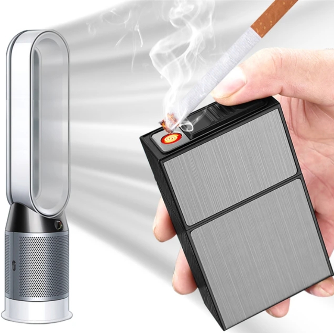 Picture of Rechargeable Windproof Electric Imported Lighter w/ Built-in Cigarette Holder Eco-Friendly Lighter & Cigarette CaseFeaturing a windproof design, its flame stays lit even in a breeze. Plus, it comes with a built-in cigarette holder for added ease