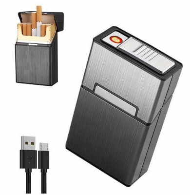 Picture of Rechargeable Windproof Electric Imported Lighter w/ Built-in Cigarette Holder Eco-Friendly Lighter & Cigarette CaseFeaturing a windproof design, its flame stays lit even in a breeze. Plus, it comes with a built-in cigarette holder for added ease