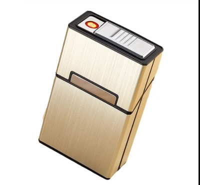 Picture of Rechargeable Windproof Electric Imported Lighter w/ Built-in Cigarette Holder Eco-Friendly Lighter & Cigarette CaseFeaturing a windproof design, its flame stays lit even in a breeze. Plus, it comes with a built-in cigarette holder for added ease