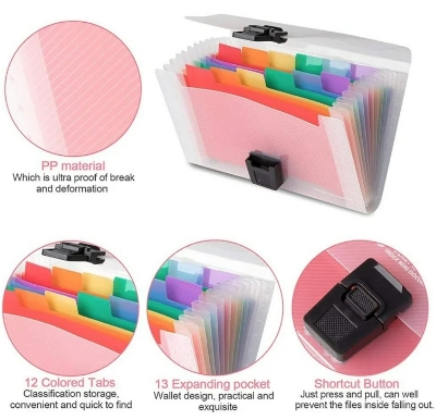 Picture of New model transparent file bag  LQ Industrial Mini Document File A6 Rainbow Expanding File Folder 13 Pocket File Organizer for Storage Invoice, Receipt Information, Cards, Coupon