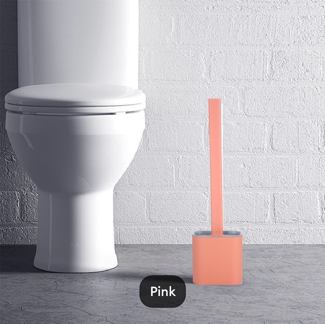 Picture of Silicone Toilet Brush with Toilet Brush Holder Creative Cleaning Brush Set for home with wear-resisting prop Flat Toilet Brush with Holder Silicone Toilet Bowl Cleaner Brush with Caddy Flexible Non-scratch TPR Bristles for Bathroom Easy Under Rim Cleaning