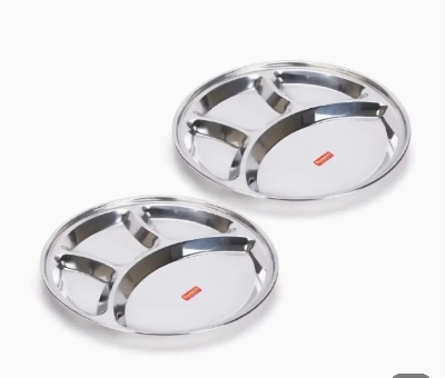 Picture of Stainless Steel Silver SS Delux Dinner Plate baby plate 11 inch Premium Quality Stainless Steel Lunch/ Dinner Plate