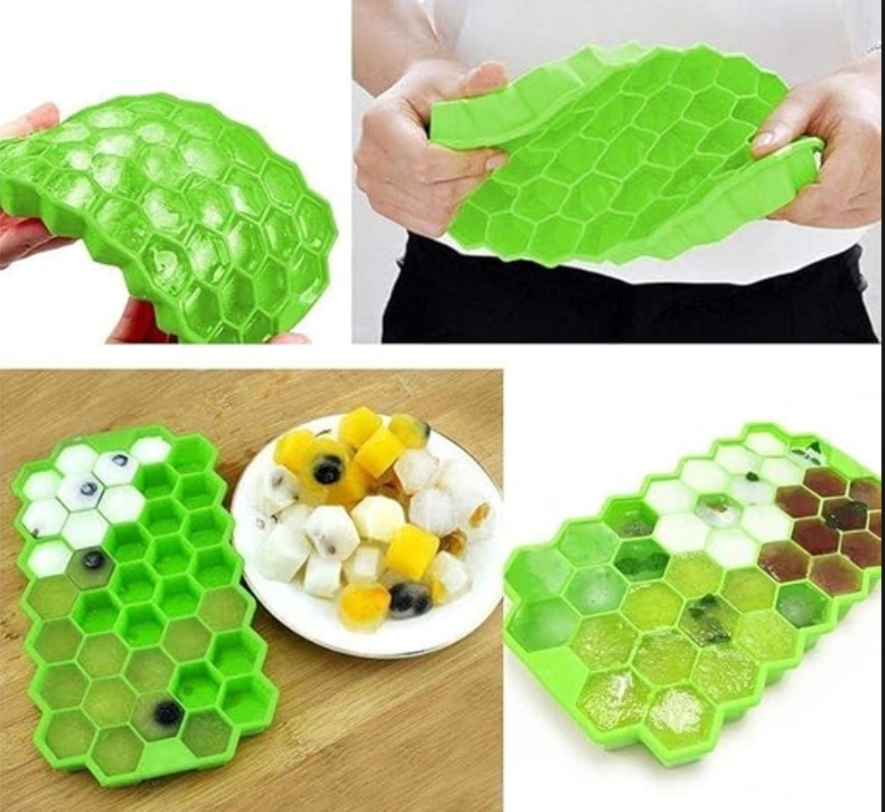 Picture of Silicone lce Cube Trays with Lids Honeycomb Silicone lce Cube Tray 37 Grid lce Cube Mold Flexible Silicone 37 Cavities Honeycomb Shaped Stackable Durable Dishwasher Safe Silicone lce Cube Tray Mold Maker With Lid