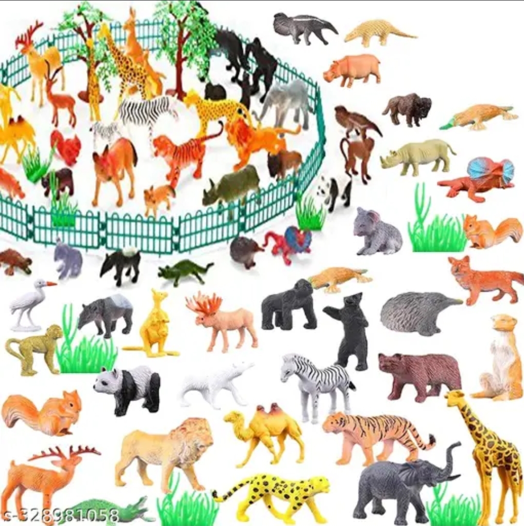 Picture of 32pcs+ full rubber body Mini Animal Zoo set  Exclusive Animal Play Set Mini Animal Zoo- Exclusive Animal Play Sets With More Than  Animal, Fence, Tree Etc. Learning Games For Boys Girls Kids Toddlers