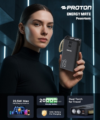 Picture of Proton Energy Mate Power Bank- 22.5W 20000mAH with in-built 2 Torch Light for Travel