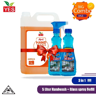 Picture of Yes Hand wash Liquid Orange  4.5Ltr & Mr Boss Glass Cleaner Spray + Refill 350ml (Combo)