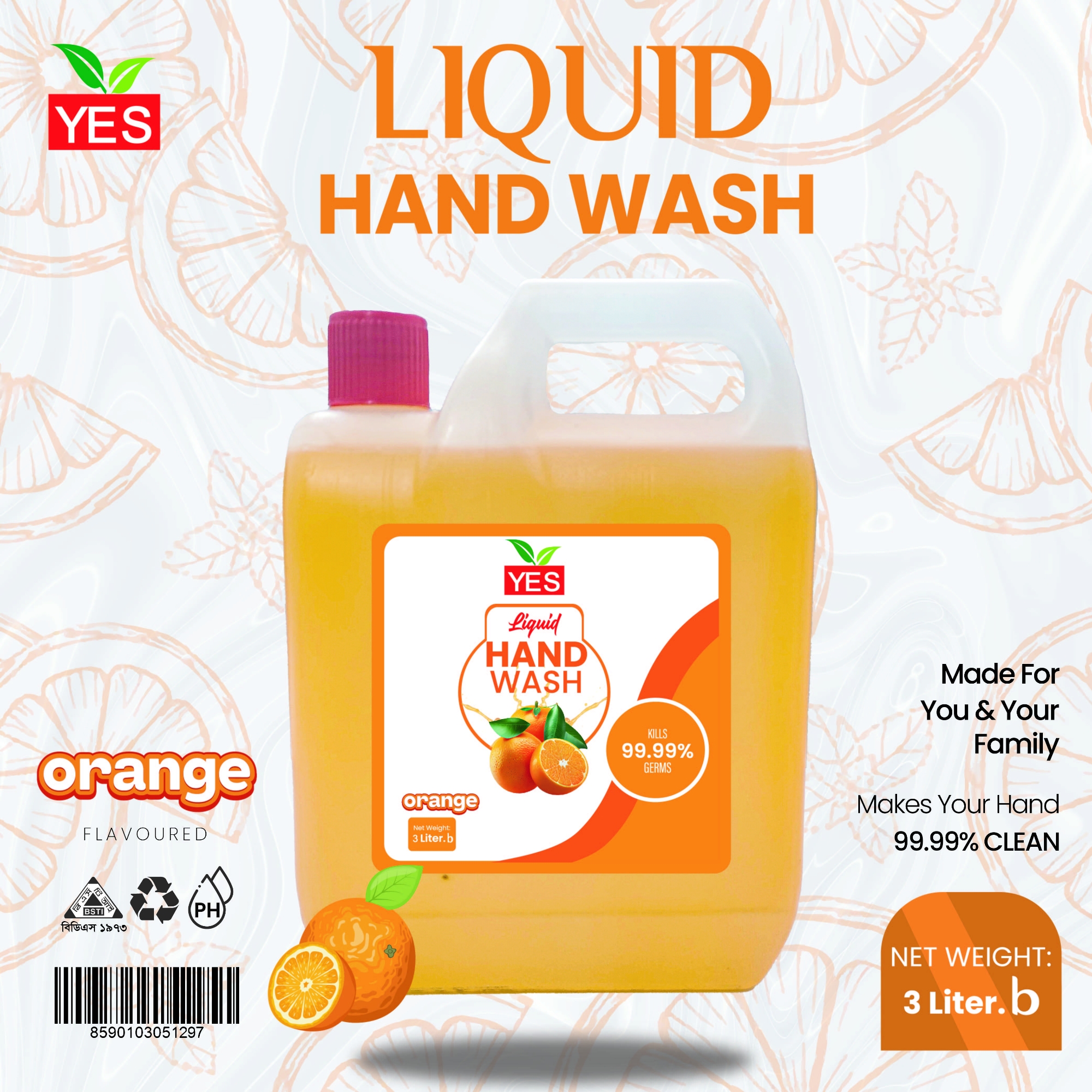 Picture of Yes Hand Wash Liquid Orange - 3Ltr.
