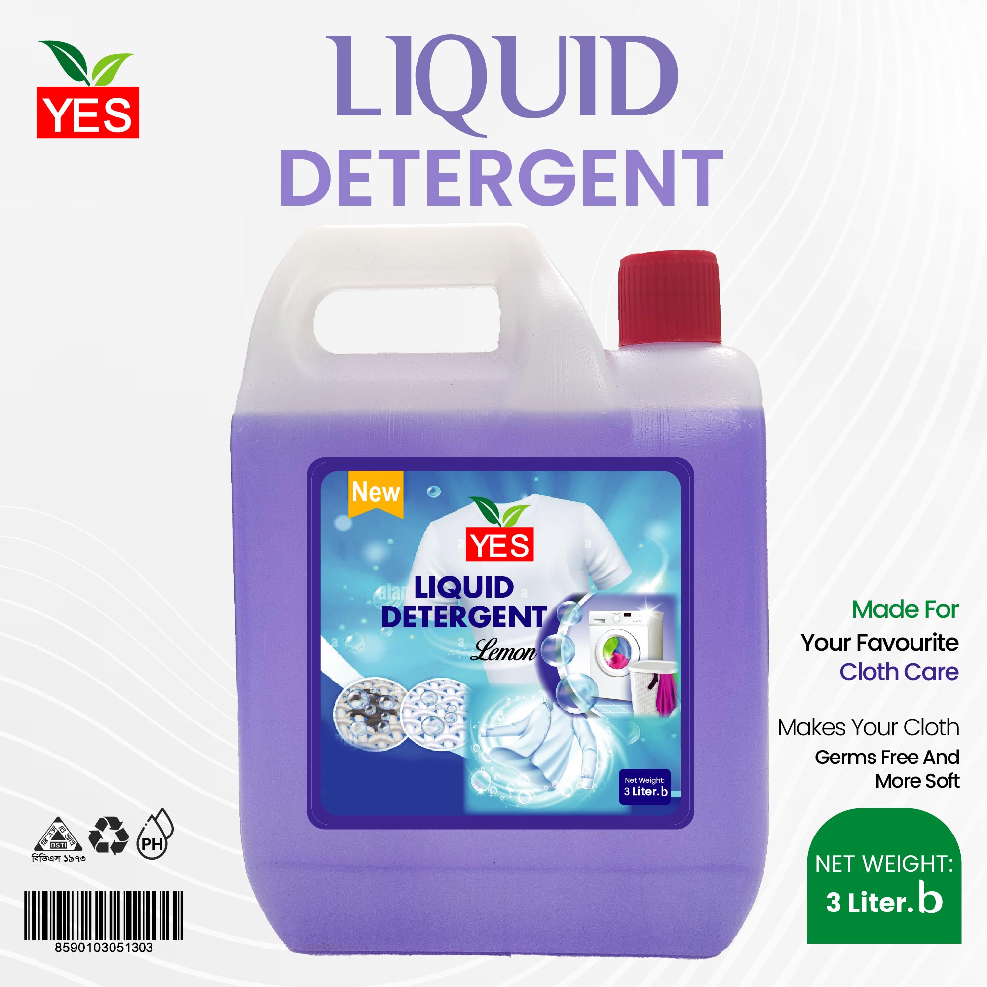 Picture of Yes Liquid Detergent/Cloth Wash Lemon- 3Ltr.