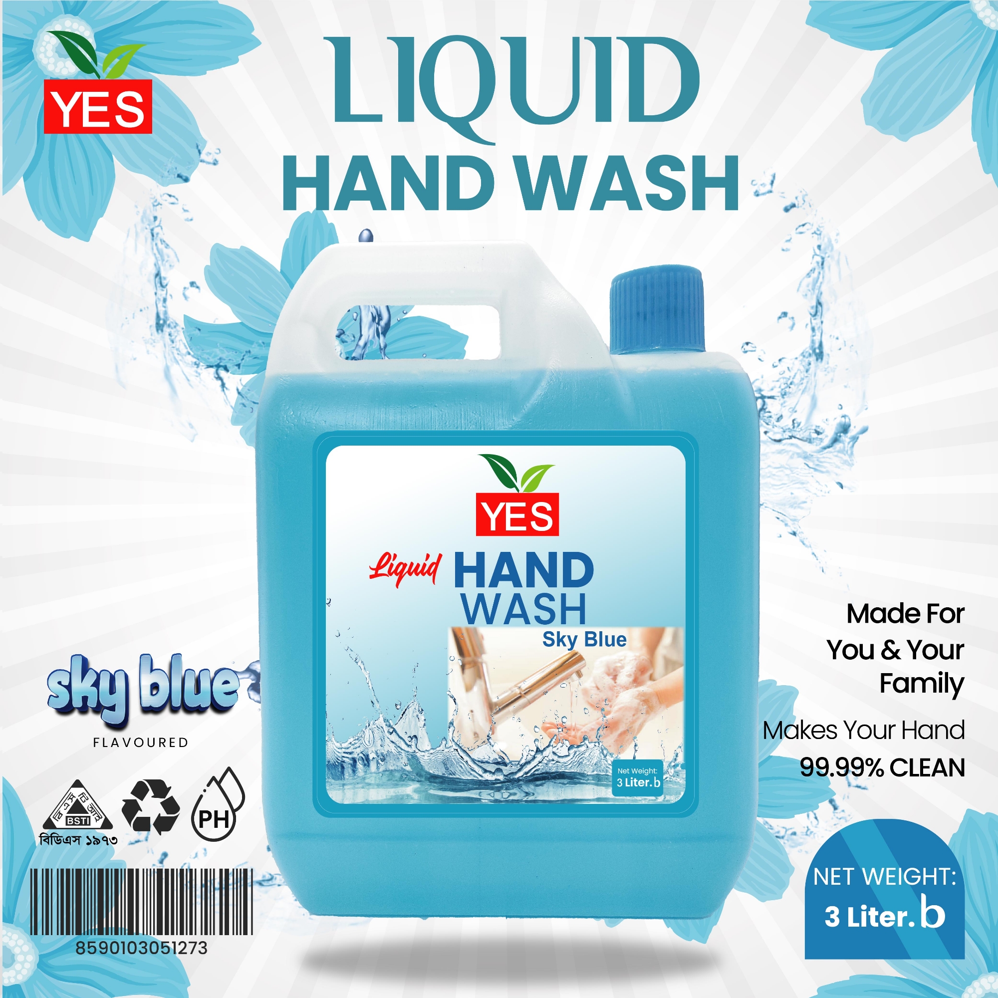 Picture of Yes Handwash Liquid  Sky Blue - 3Ltr.