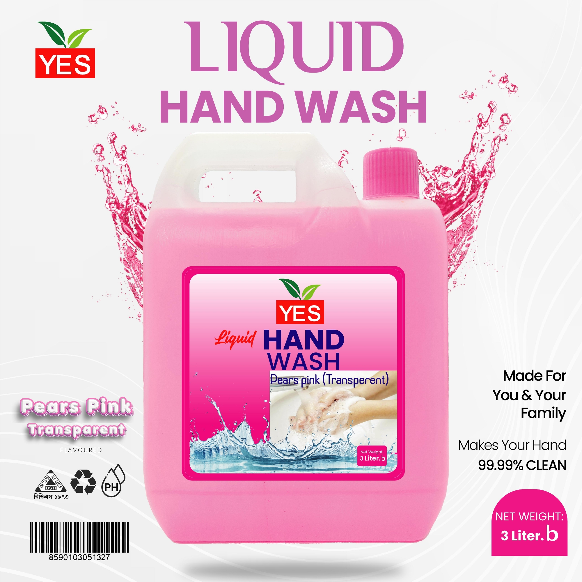 Picture of Yes Hand Wash Liquid Pears Pink (Transparent) - 3Ltr.