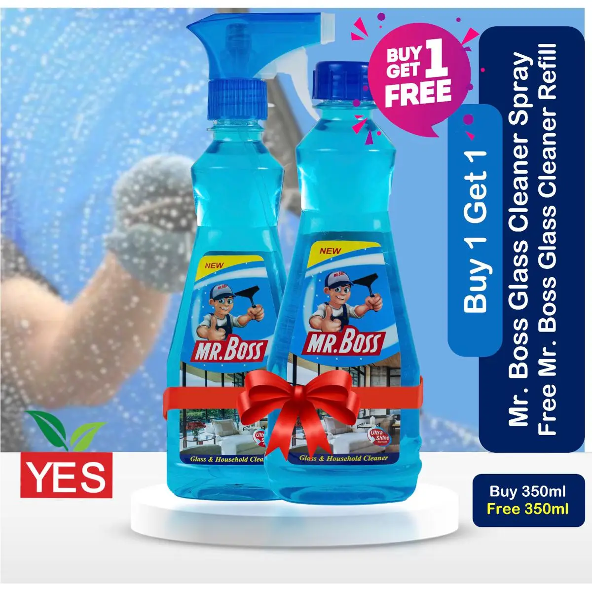 Picture of Mr Boss Glass Cleaner Spray - 350ml (Buy 1 Get 1 Refill 350ml Free)