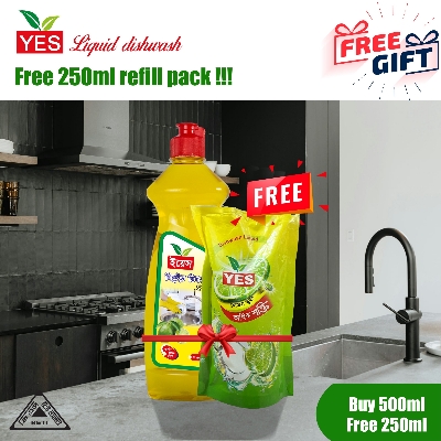 Picture of Yes Dish wash Liquid Lemon- 500ml + Free 250ml Dish wash Refill Pack