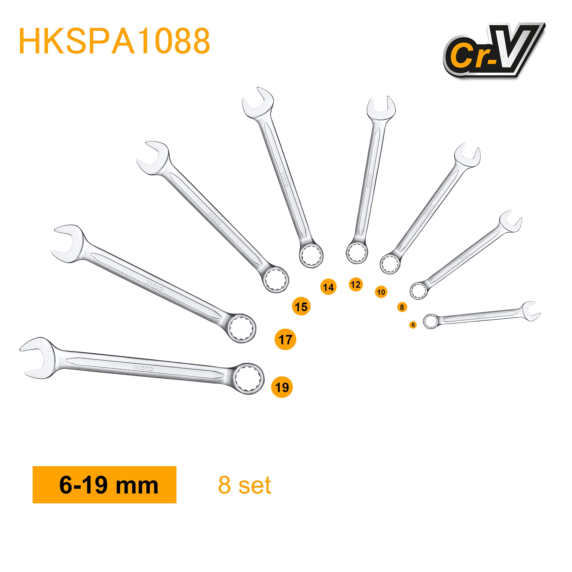 Picture of COMBINATION SPANNER SET -  8 pcs Ingco  HKSPA1088